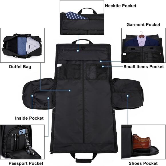 Garment Bags for Travel Large Suit Bag for Men Carry on Garment Bag Convertible - Picture 9 of 13